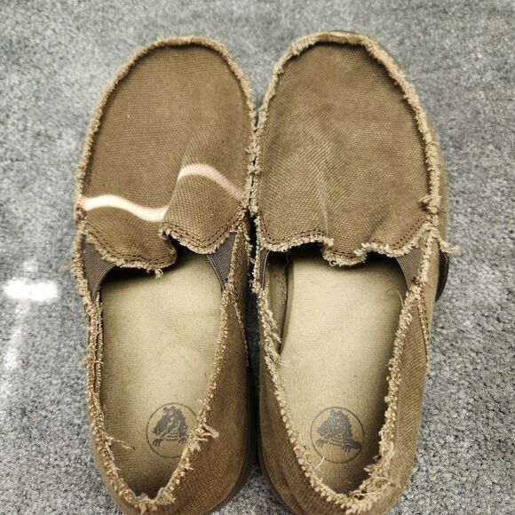 Crocs Santa Cruz Khaki Slip On Canvas Loafers Mens Size 7 Beige - Picture 7 of 10